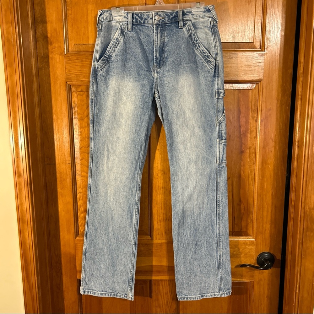 Cleo + Wolf Lt. Wash High Rise Straight Loose Carpenter Jeans Sz 30” x 32”-EUC